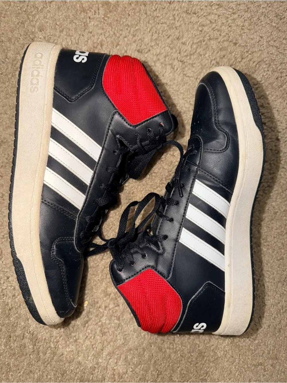 adidas Hoops 2.0 Mid Black White Red Mens 10.5